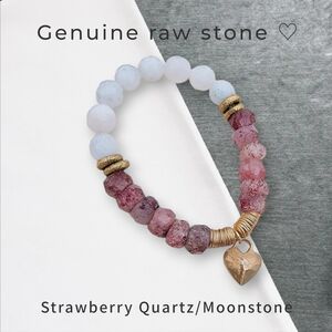 New' Raw Moon stone strawberry quartz charm bracelet.